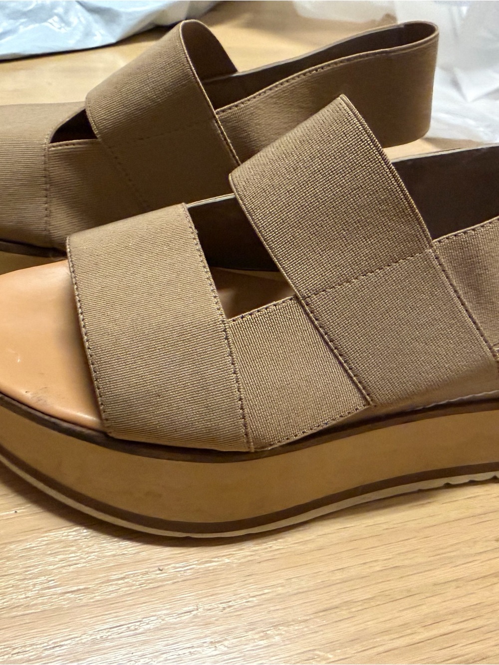 Paloma Barceló Tan Elastic Strap Platform Sandals
